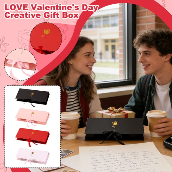 Valentines Day Decorations Gift Box LOVE Letter Flower Arrangement Box, Heart-Shaped Packaging for Anniversary Gifts, Black Elegant Keepsake Box for Her, Black, 1Pcs