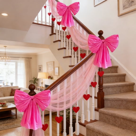 Valentines Day Decorations, Gigantic Wall Bow for Tree Door Window Hanging, Large Romantic Pink Red Plastic Bow Home Party Decor Indoor Outdoor, Hot Pink