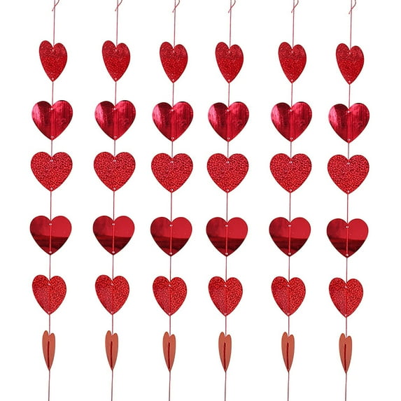 Valentines Day Decorations, Glitter Heart Garland Streamer Red Heart Hanging Bunting Banner Twinkle Backdrop for Homecoming Classroom Wedding Birthday Valentines Party Supplies
