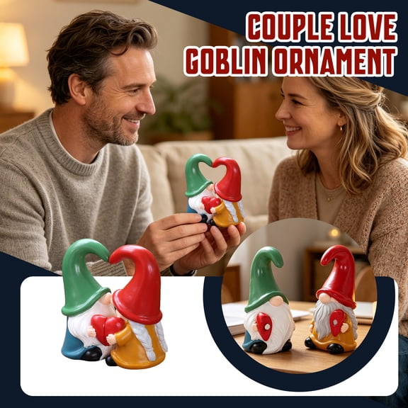 Valentines Day Decorations Goblin Couple Heart Figurine with Magnet, Resin Garden Decor for Outdoor Patio Tabletop, Love Theme Gift for Home and Yard, A