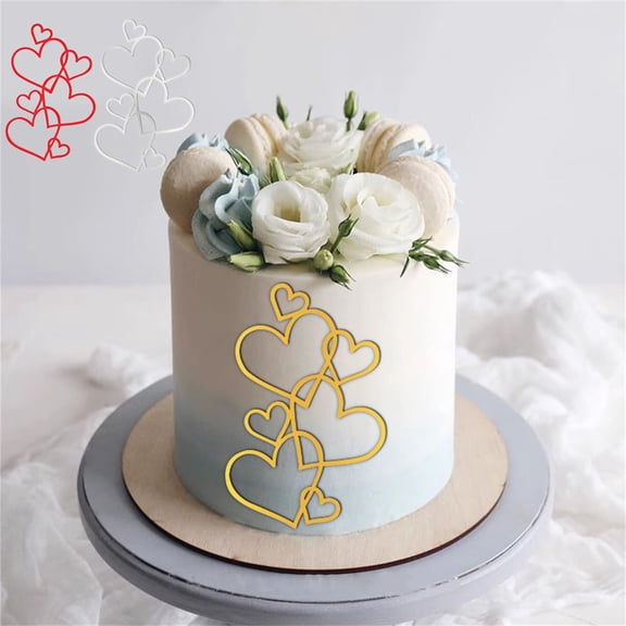 Valentines Day Decorations - Gold Love Heart Cake Topper, Acrylic Wedding Cake Decoration for Anniversary Birthday Valentine's Day, Dessert Decor for Engagement Party Celebration Gold, 6"