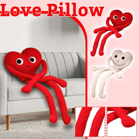 Valentines Day Decorations Heart Shaped Pillow Plush Toy, 39.4" Soft long stuffed animal Cushion Doll, Gift for Spring, Cute Huggable Throw Pillow for Bedroom Sofa Couch, Red Decorative Cushion Red