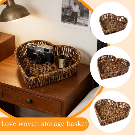 Valentines Day Decorations Heart-Shaped Woven Storage Basket, Handmade Love Basket Organizer for Valentine's Day, Decorative Rattan Basket for Gifts Flowers Snacks, Home Decor Accessory A, 1Pcs