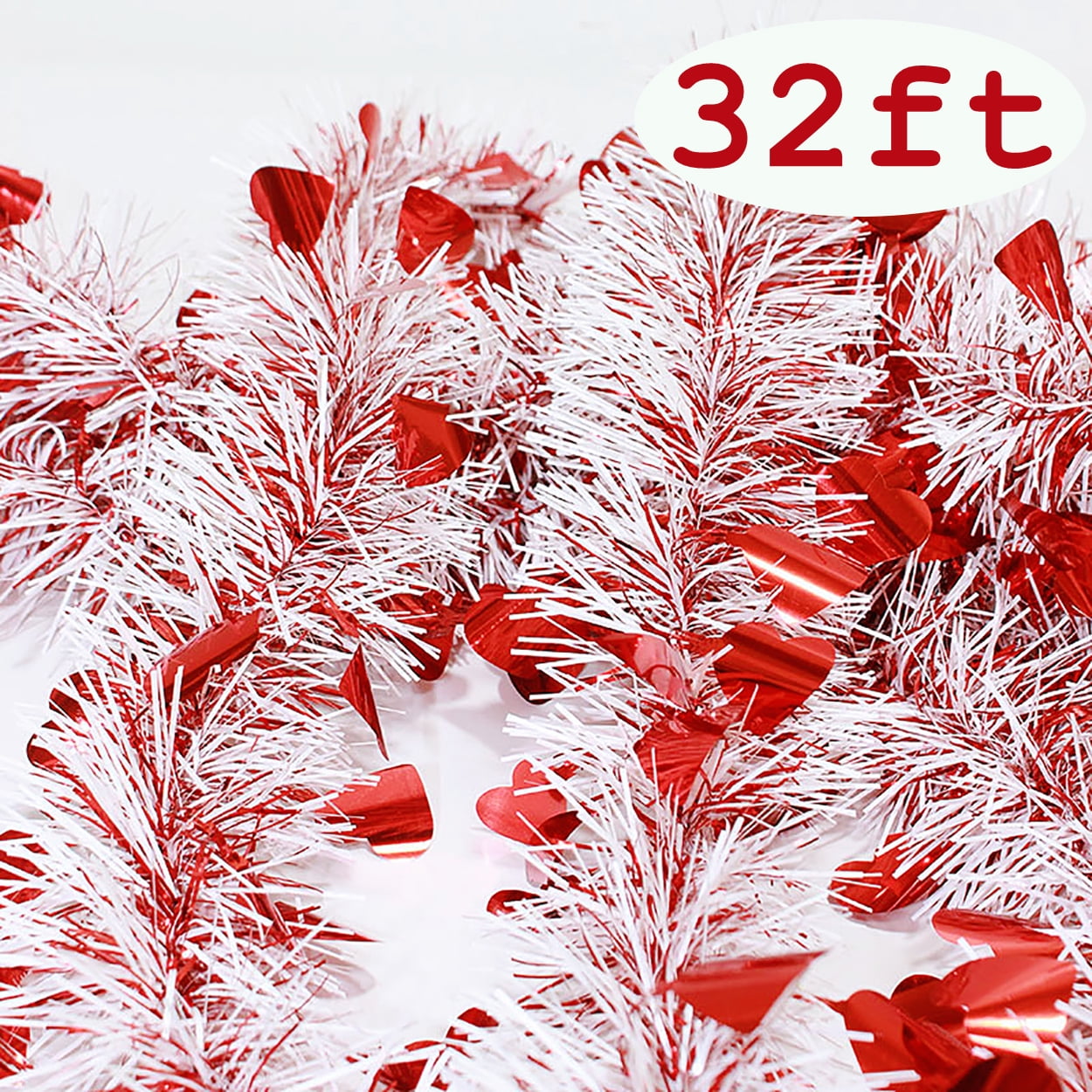 Valentines Day Decorations Heart Tinsel Garland Romantic Decorations Special Night Anniversary Wedding Red White 32Ft