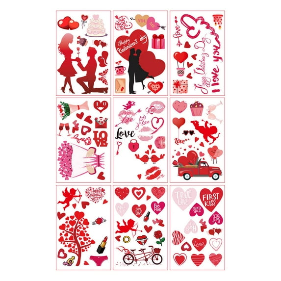 Valentines Day Decorations Heart Window Clings Decor,Large Red Pink Heart Tree Cupid Valentines Day Decor for Kids Home School Office Classroom,Wedding Birthday Party Supplies Gifts,9 Sheets