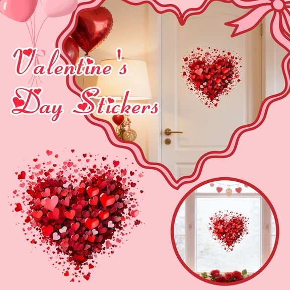 Valentines Day Decorations Heart Window Clings and Wall Decals, Removable Heart-Shaped Stickers for Bedroom Dorm Room Party, Cute Valentines Decor for Glass Doors A