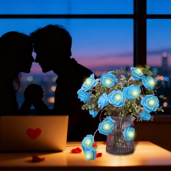 Valentines Day Decorations Lights LED Rose Flower Fairy String Lights Battery Operated Warm Flashing Light Romantic Proposal Wedding Party Birthday Christmas DIY Indoor Outdoor Mothers Day Decor