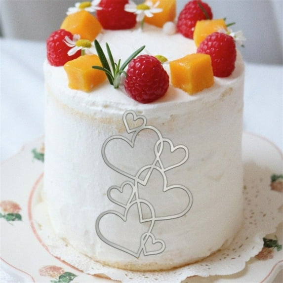Valentines Day Decorations - Love Heart Cake Topper, Acrylic Wedding Cake Decoration for Anniversary Birthday Valentine's Day, Dessert Decor for Engagement Party Celebration Silver, 6"