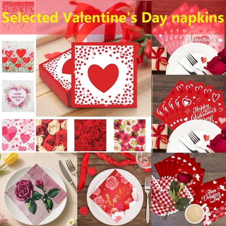Valentines Day Decorations Napkins Disposable, 20Pcs Heart Paper Napkins for Cocktail Anniversary Birthday Wedding Party Supplies Xuniizn