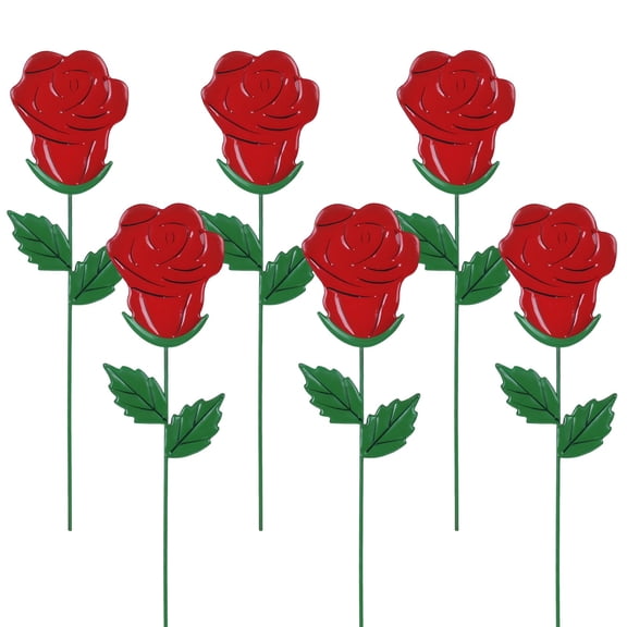 Valentines Day Decorations Outdoor, Set of 6 Rose Metal Flowers Decorative Garden Stakes for Valentines Day Decor, Lovely Yard Stakes for Home Lawn Pot Flowerbed Wedding Anniversary