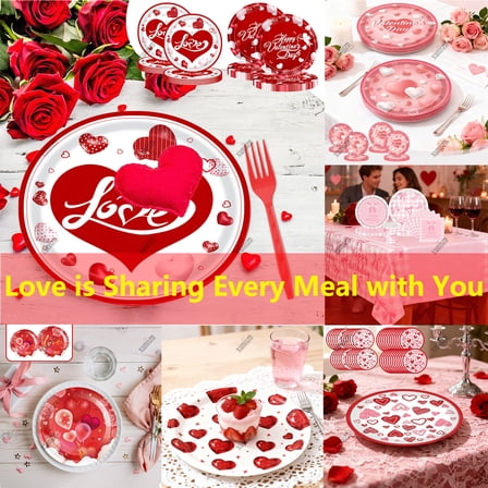 Valentines Day Decorations Paper Plates, 10Pcs Heart Print Disposable Plates for Party Supplies, 7" Round Party Plates for ​Anniversary Birthday Wedding Xuniizn