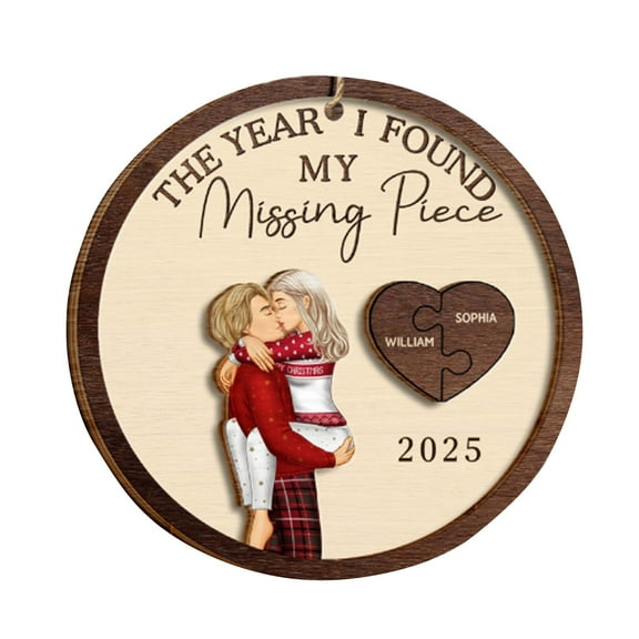 Valentines Day Decorations, Personalized 2-Layered Wooden Ornament, Christmas Ornament for Couple - The Year I Found My Missing Piece Kissing Couples, Valentines Day Gifts for Her