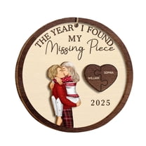 Valentines Day Decorations, Personalized 2-Layered Wooden Ornament, Christmas Ornament for Couple - The Year I Found My Missing Piece Kissing Couples, Valentines Day Gifts for Her