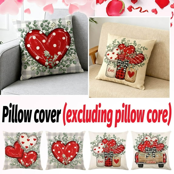 Valentines Day Decorations Pillow Covers 18x18 Inch, Heart Love Letter Print Decorative Throw Pillowcase, Red Cushion Cover for Couch Sofa Bedroom Home Decor Wedding Party Home Ornaments A