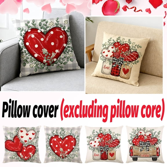 Valentines Day Decorations Pillow Covers 18x18 Inch, Heart Love Letter Print Decorative Throw Pillowcase, Red Cushion Cover for Couch Sofa Bedroom Home Decor Wedding Party Home Ornaments A