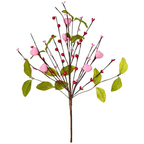 Valentines Day Decorations, Pink/Red Heart Shaped Berry Picks with Red Berries & Leaves, Artificial Berry Twig Flowers Stem Branches for Wedding Candlelight Dinner Anniversary, 1Pc(Pink,15.7x3")