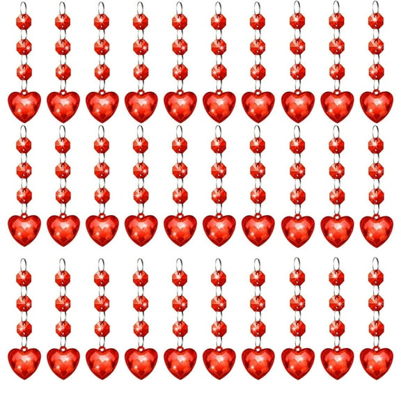 Valentines Day Decorations Plastic Red Clear Heart Diamonds Garland Ornaments Heart Hanging String Garland for Anniversary Bachelorette Mothers Day Engagement Wedding Bridal Shower Birthday Party