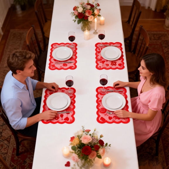 Valentines Day Decorations Red Lace Placemats Square Heart Table Runner for Birthday, Wedding Anniversary, Marriage Proposals, Engagements, Romantic Events