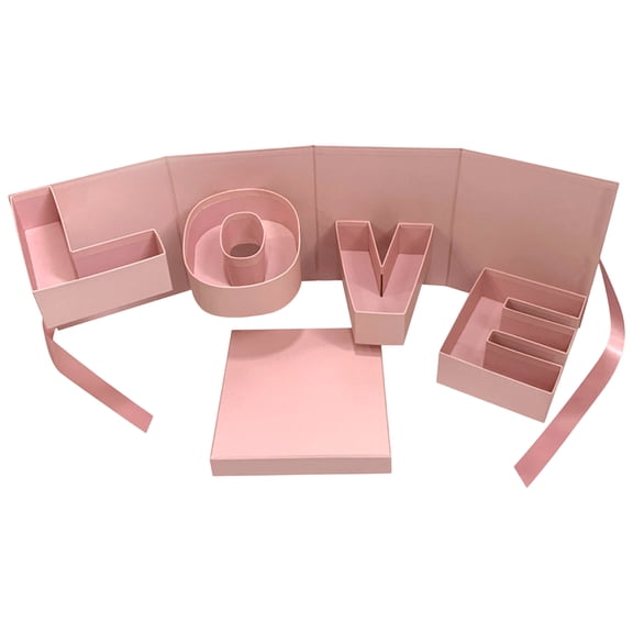 Valentines Day Decorations Rotating LOVE Letter Flower Gift Box, Valentines Day Decorations Double Layer Floral Container with Lid, Gift Box for Mom Women Chocolate, Pink