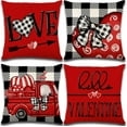 thumbnail image 1 of Valentines Day Decorations-Throw Pillow Covers 18x18 in Set of 4,Valentine Linen Pillow Case with Red Buffalo Plaid Heart Love Truck for Large Couch Sofa Home Inside Outside Holiday Party Decor, 1 of 6