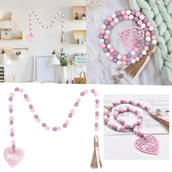 Valentines Day Decorations, Valentine's Day Gift, Wooden Bead String with Rope Tassel, Wooden Bead String Pendant, the Most Romantic Gift for Her
