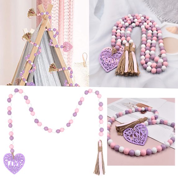 Valentines Day Decorations, Valentine's Day Gift, Wooden Bead String with Rope Tassel, Wooden Bead String Pendant, the Most Romantic Gift for Her