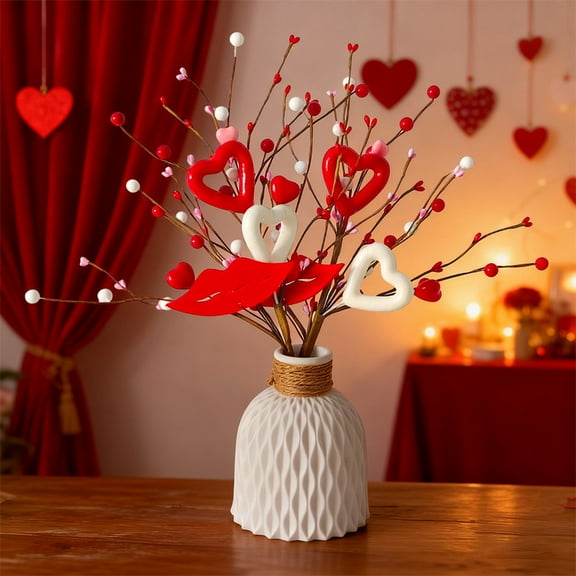 Valentines Day Decorations,Valentine's Day Gifts,Artificial Flowers Picks Decor,Romance Heart Lips Branch Decoration Accessories for Weddings and Celebrations.