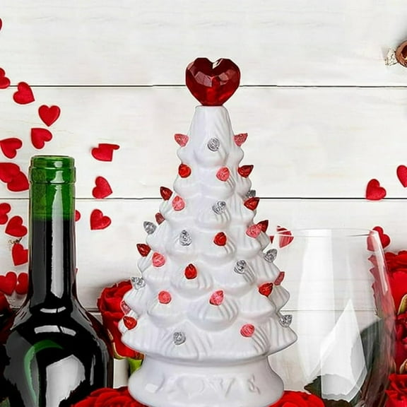 Valentines Day Decorations, Valentines White Ceramic Tree with Lights, Lighted Valentines Ceramic Tree Gifts for Women Men Valentines Heart Tree Figurines for Home Table Decorations (White)