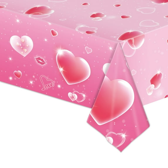 Valentines Day Decorations valentines tablecloth Disposable Plastic Rectangle Table Cloths for Home Dinner Indoor Outside Valentines Decorations Love Heart Table Covers for Party Supplies 54" x 108"