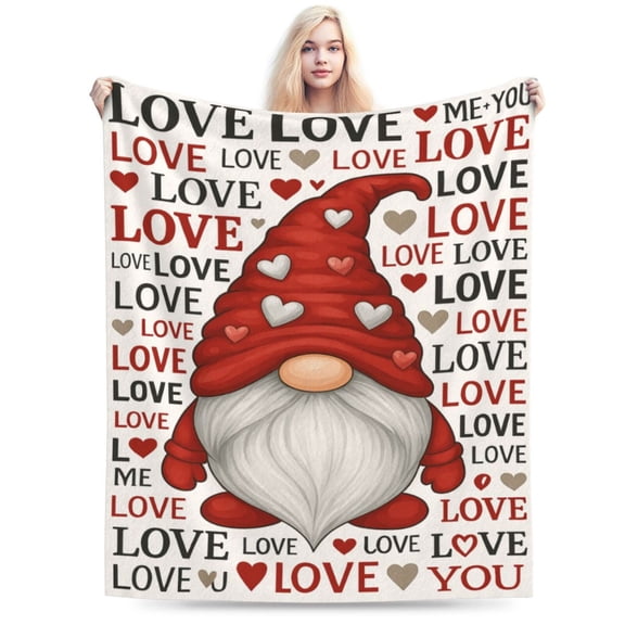 Valentines Day Decorative Large Throw Blanket 50 by 70 Red Gnome Love Heart Blanket Girlfriend Wife Couple Gift Blanket for Couch Bed Sofa Soft Fleece Blankets and Throws 50x40