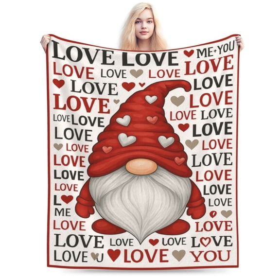 Valentines Day Decorative Large Throw Blanket 50 by 70 Red Gnome Love Heart Blanket Girlfriend Wife Couple Gift Blanket for Couch Bed Sofa Soft Fleece Blankets and Throws 50x40