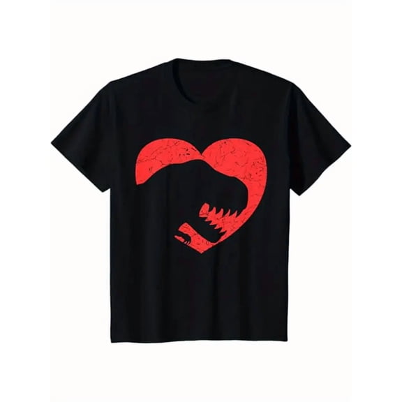 Valentines Day Dinosaur Heart Silhouette T-Shirt for Men & Women | 100%, Comfort Fit, Machine Washable, Crew Neck, Short Sleeve, All-Season Wear, Sizes S to XXXL