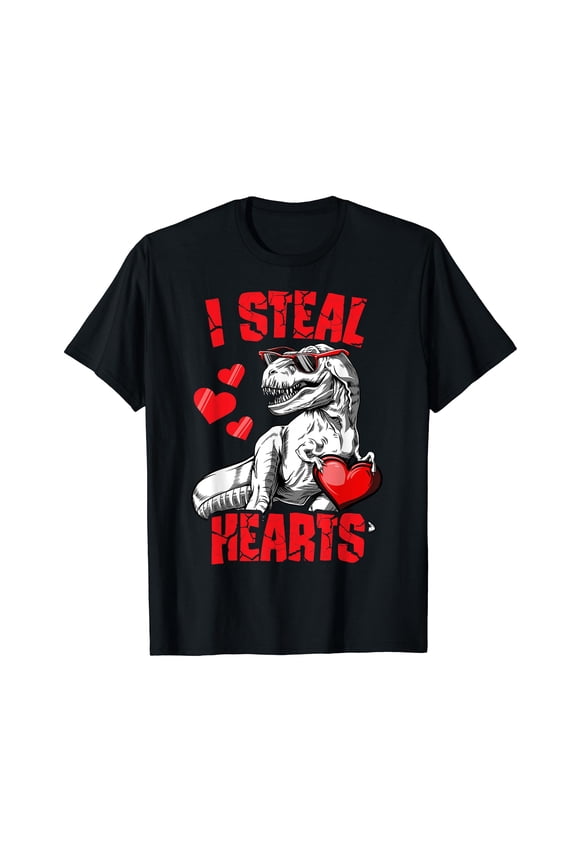 Valentines Day Dinosaur I Steal Hearts Boys Men Love T rex T-Shirt