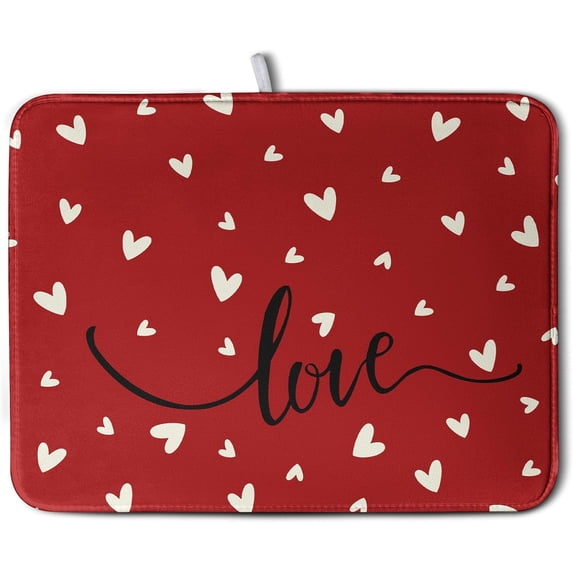 Valentines Day Dish Drying Mat 18x24 Inch Valentine Red Love Heart Drying Mats for Kitchen Counter Super Absorbent Microfiber Large Dish Drying Pad Heat Resistant Dish Draining Rack Mat