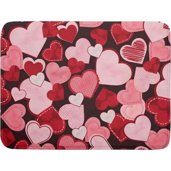 Valentines Day Dish Drying Mat for Kitchen Pink Red Hearts Absorbent Reversible Microfiber Kitchen Countertop Protector Dishes Pad Large 18x24 inch