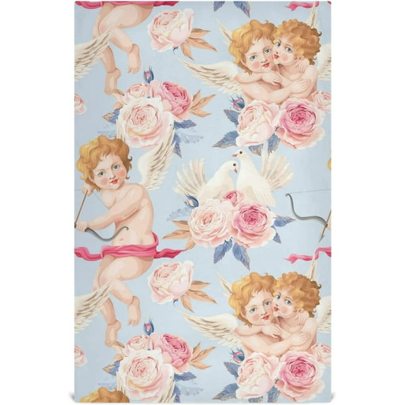 Valentines Day Dish Towels Set of 4, Roses Cupid Washable Tea Towels Dishcloths Lint-Free 18x28 Inch Fast Drying for Home Kitchen Clean