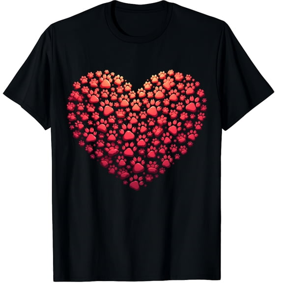 Valentines Day Dogs Paw Print Heart Pet Dog Lover Owners Graphic Crew Neck Short Sleeve T-Shirts (Men's, Women's)