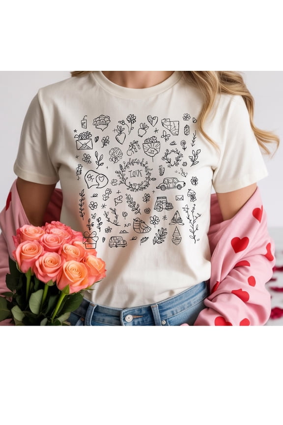 Valentines Day Doodle Tee XO Heart Shirt Coquette Style