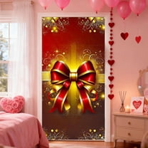 Valentines Day Door Cover Decorations,Elastic Stretchable Fabric Romantic Decor for Front Door,Valentine's Anniversary Door Cover,Bow Gift Door Cover Door Banners Courtyard Decoration