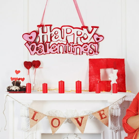 Valentines Day Door Decoration 2D Heart Shaped Canvas Hanging Sign for Valentines Decorations or Door Wall Decors D 5.5 In