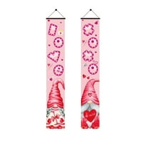 Valentines Day Door Hanging Curtain Decoration Hanging Flag Painting Featuring Pink Gnome Heart Flower And Dot Patterns For Happy Valentines Day Home Entryway Party Decor