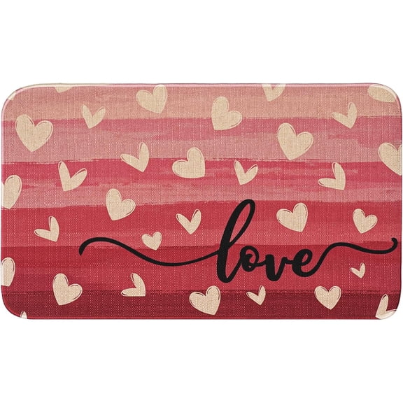 Valentines Day Door Mat Love Heart Doormat Valentines Decor Kitchen Mats Home Party Wedding Outdoor Entrance Non-Slip Rubber Door Mats 30" X 17"