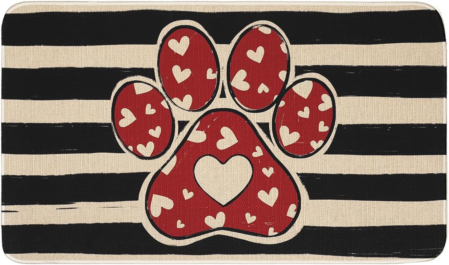 Valentines Day Door Mat Paw Print Love Doormat Valentines Decor Kitchen Mats Home Party Wedding Outdoor Entrance Non-Slip Rubber Door Mats 30" X 17"