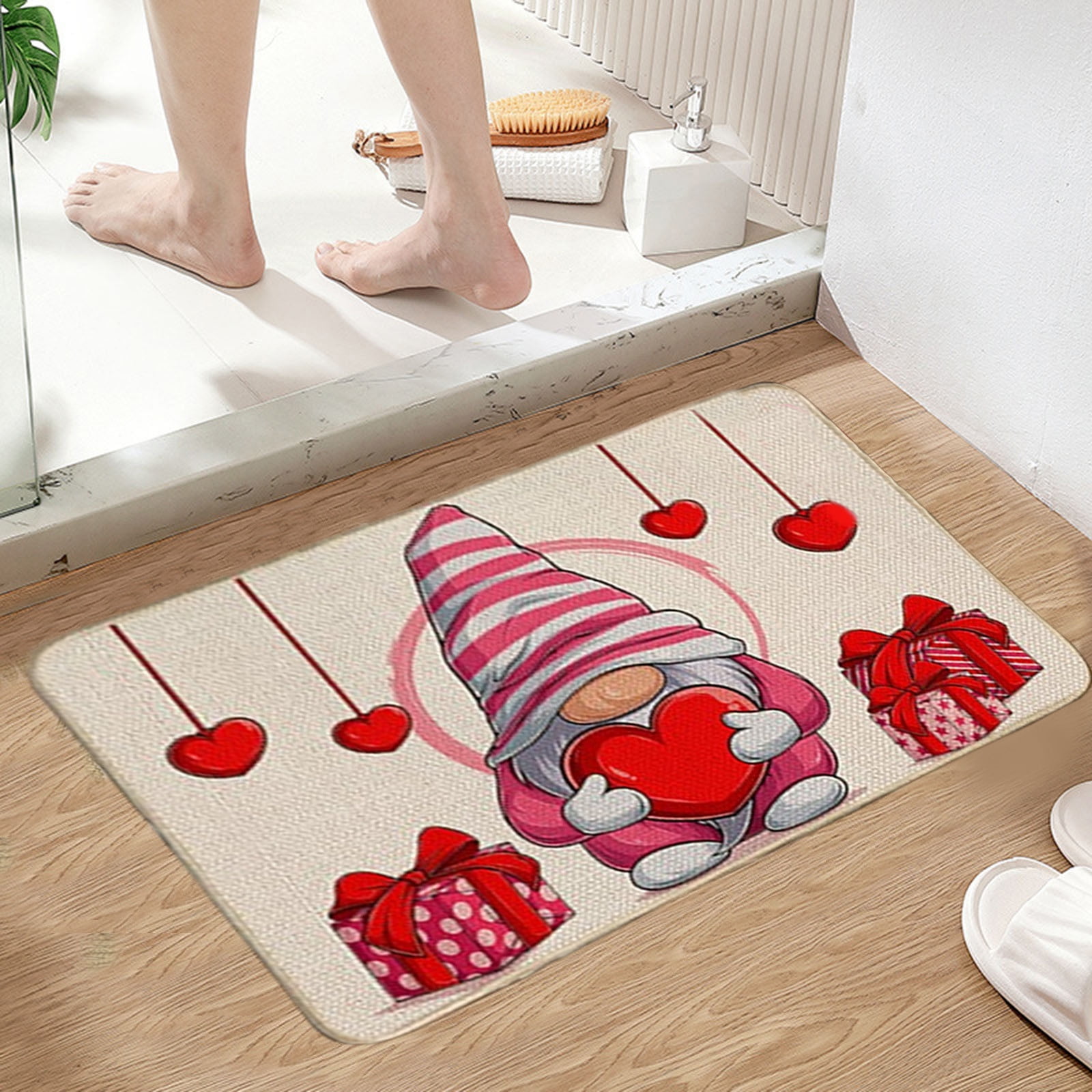 Valentines Day Door Mat,Valentine Hearts Gnomes Indoor Outdoor NonSlip