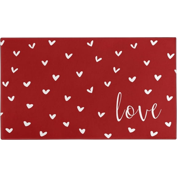 Valentines Day Door Mat,Valentines Red Love Heart Indoor Outdoor Non-Slip Doormat,Entryway Front Porch Valentine''s Day Welcome Mat for Entrance Decor,30" x 17"