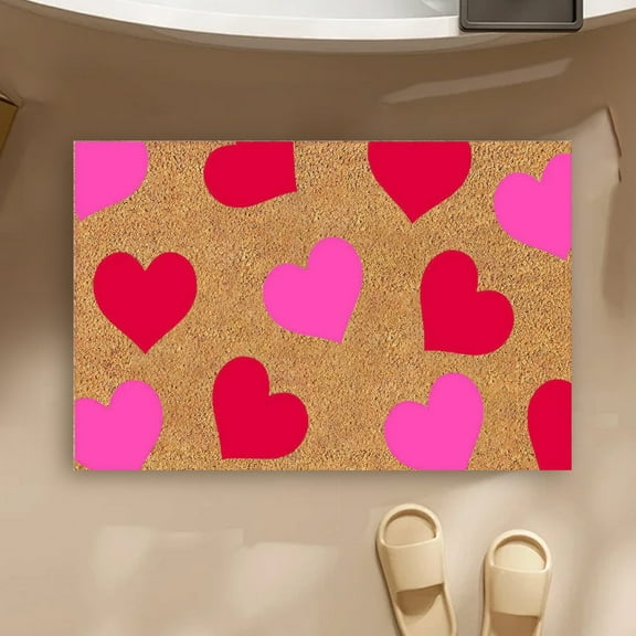 Valentines Day Door Mat, Welcome Love 15.7x23.6 inch Decorative Front Doormat Indoor Outdoor Non Slip Rubber Backing Seasonal Anniversary Wedding Entryway Kitchen Floor Decoration