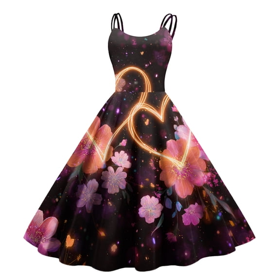 Valentines Day Dress for Wife Crew Neck Graphtic Pink Red 1950s Dresses Letter Printed Sleeveless Hepburn Cure Clothes Cocktail Swing Lovely Heart Romantic Love You Patterned Outfits Light Blue 2XL