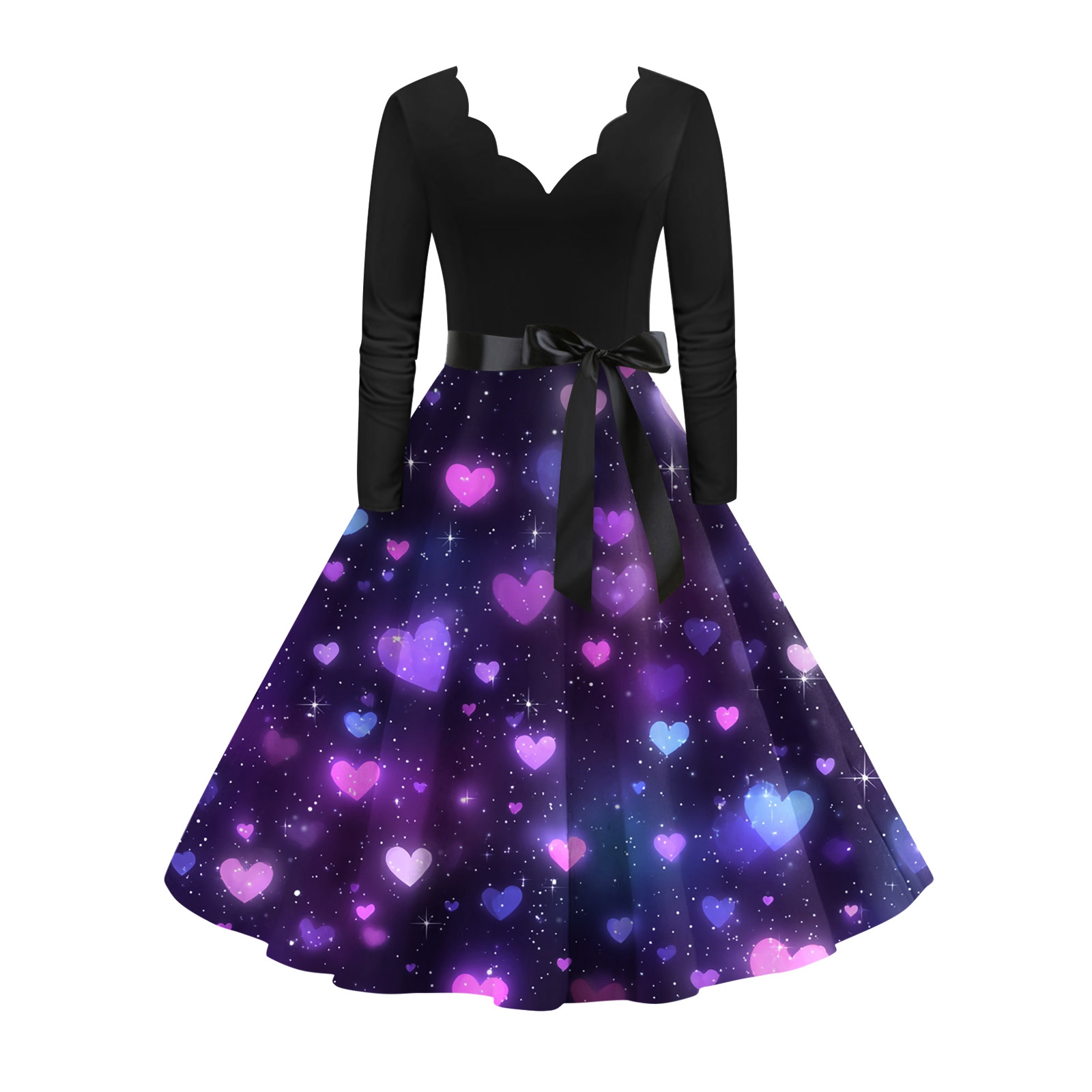 purple valentines day dress Valentines Day Sleeveless Vintage Fit Dress with Heart Print Pattern Casual  A-line Dresses Purple 2XL