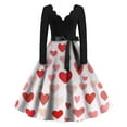 thumbnail image 1 of Valentines Day Dress Women V-Neck Long Sleeve A-Line Tie Bow Love Heart Printed Dresses Vintage Cosplay Party Dress Light pink 2XL, 1 of 3