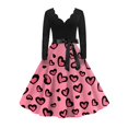 thumbnail image 1 of Valentines Day Dress Women V-Neck Long Sleeve A-Line Tie Bow Love Heart Printed Dresses Vintage Cosplay Party Dress Light pink L, 1 of 5
